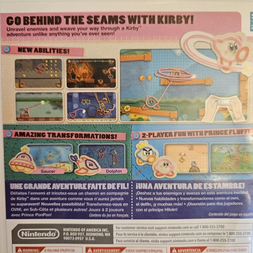 Kirbys Epic Yarn Nintendo Wii 2010 CIB Complete with Manual Tested Authentic